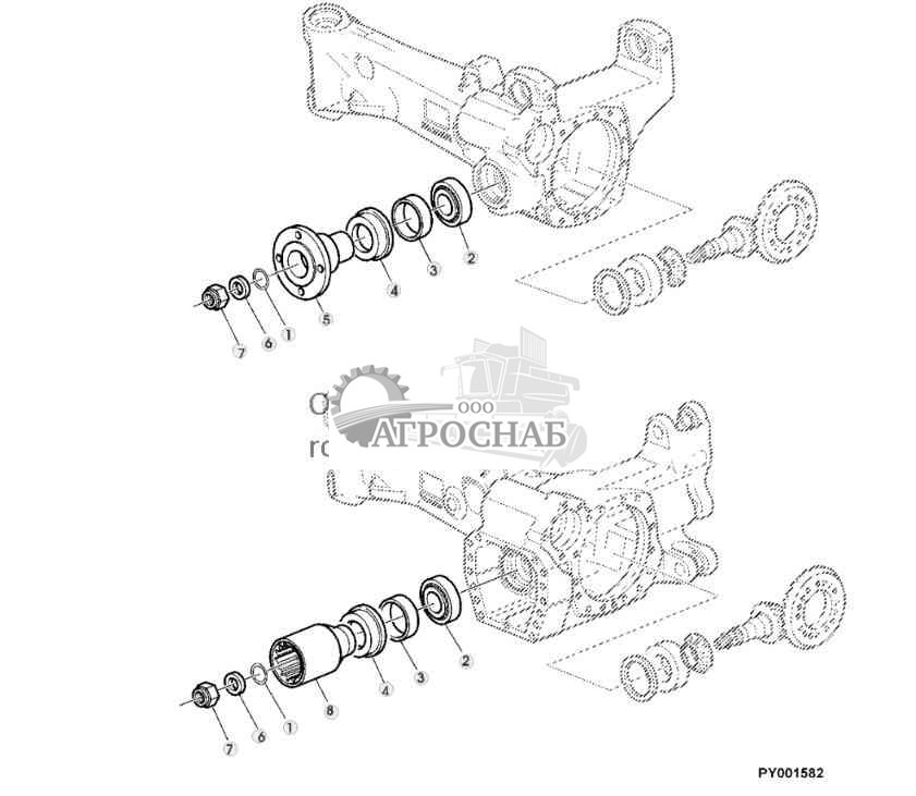 Фланец привода, мост MFWD (745 с или без TLS) 